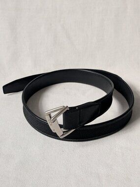Tumi Unisex Black Leather No Holes Adjusting Double Buckle Belt 32